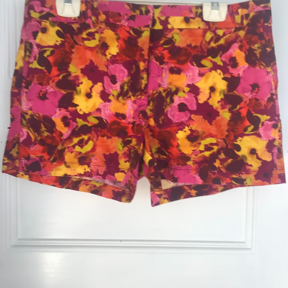 Ann Taylor Loft Pink Orange Yellow Abstract Floral Shorts sz 12 NWT